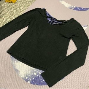 Black lace up back fitted long sleeve shirt